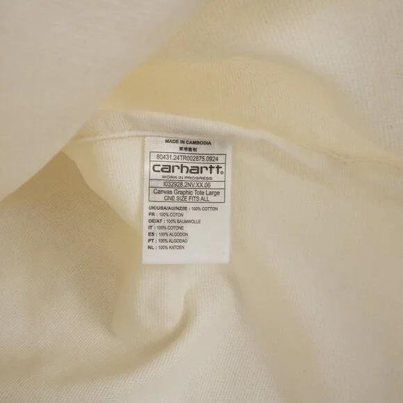 CARHARTT WORK IN PROGRESS Canvas Graphic "Harttbreaker" Large White Tote NWD - Picture 8 of 9